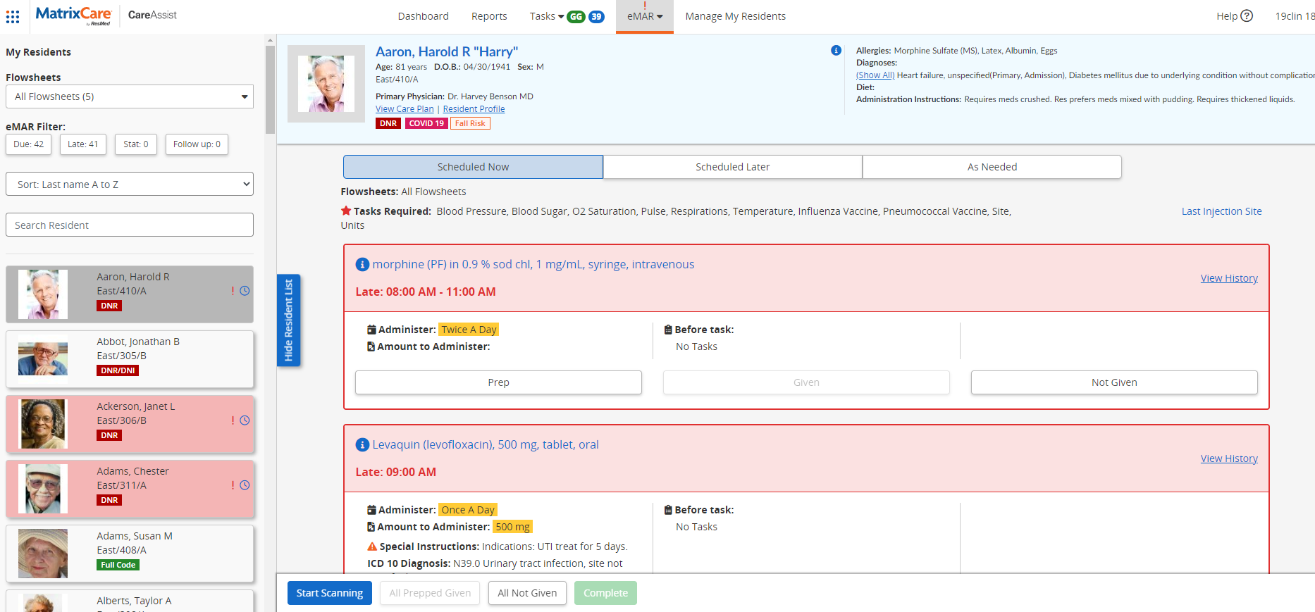 screenshot of MatrixCare Skilled Nursing Facility